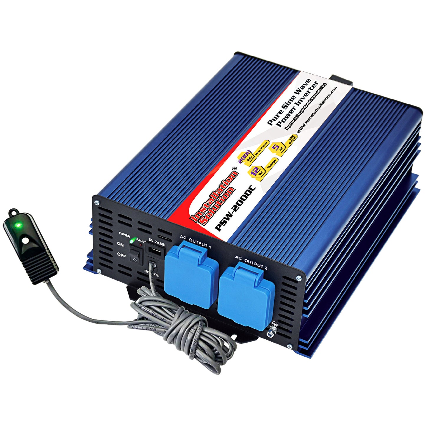 12V DC to 120V AC Pure Sine Wave Power Inverter (PSW-2000C)