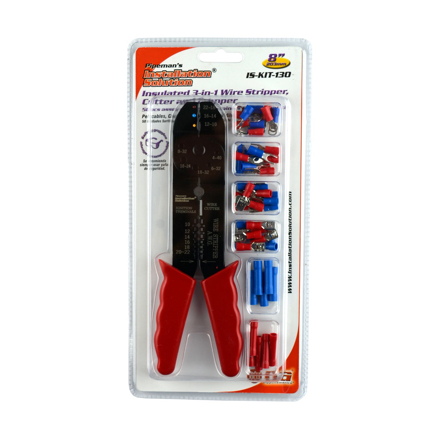 Assorted Terminal Kit with Insulated 3-In-1 Wire Stripper with Cutter and Crimper (IS-KIT-130)