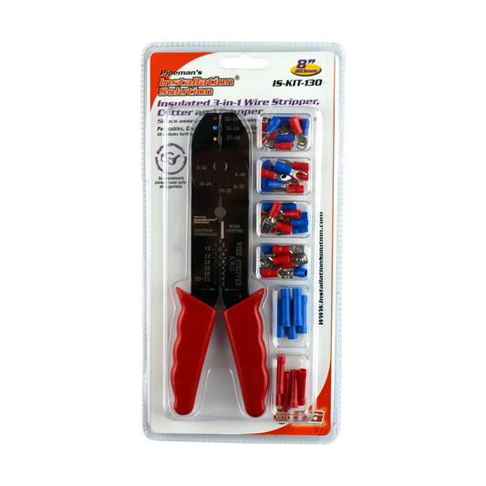 IS-KIT-130 - Assorted Terminal Kit with Insulated 3-In-1 Wire Stripper with Cutter and Crimper