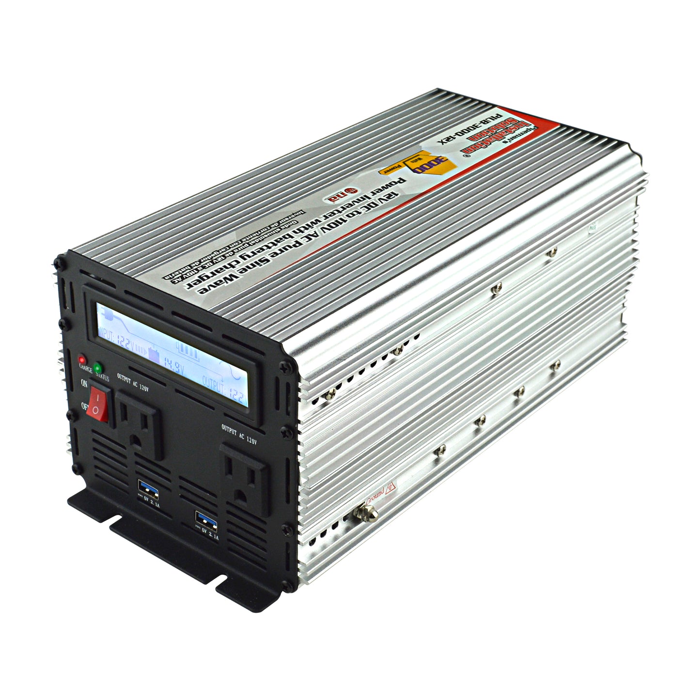 12V DC to 120V AC Pure Sine Wave Power Inverter with Battery Charger (PIUB-2000-12X)