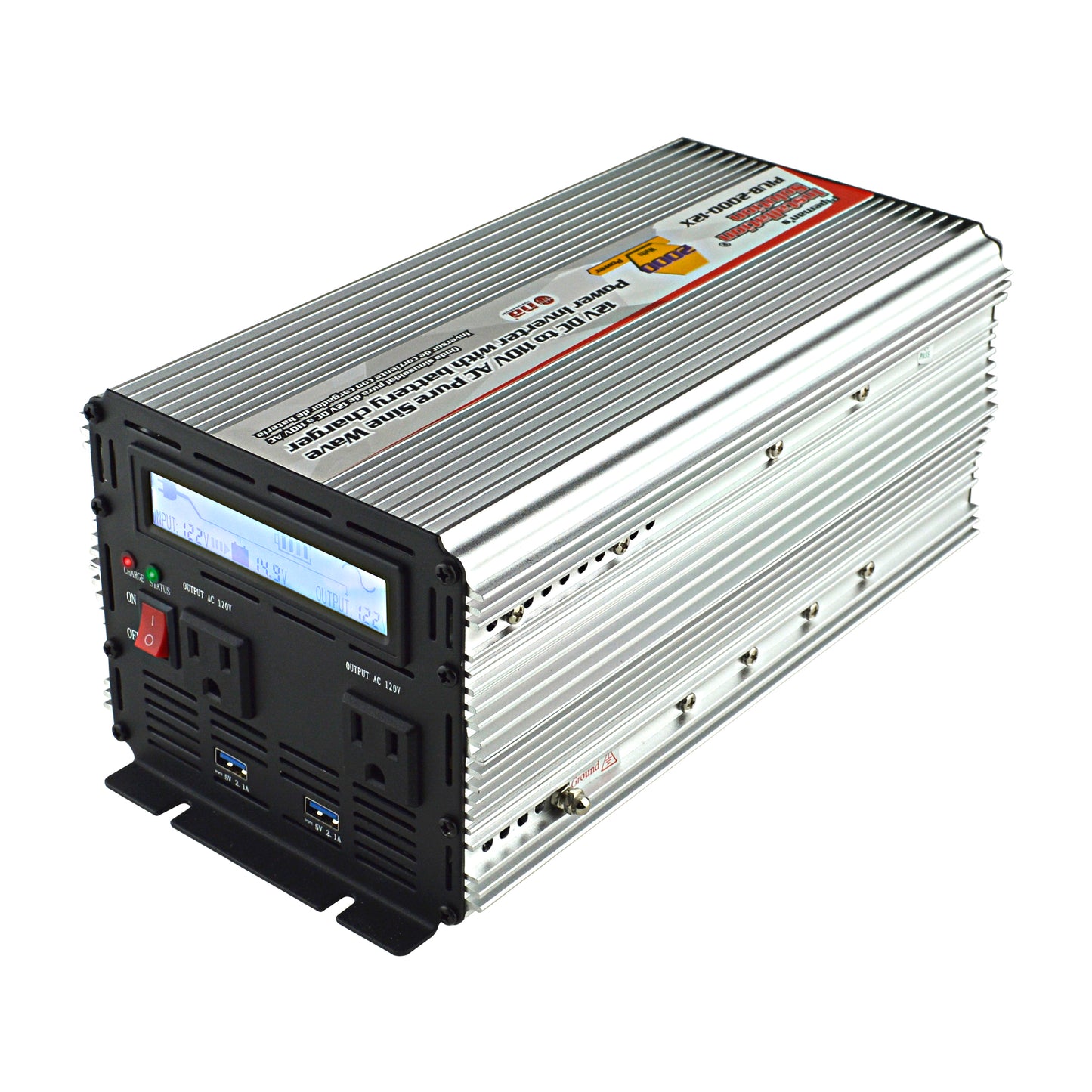 PIUB-2000-12X - 2000W 12V DC to 110V AC Pure Sine Wave Power Inverter with Battery Charger