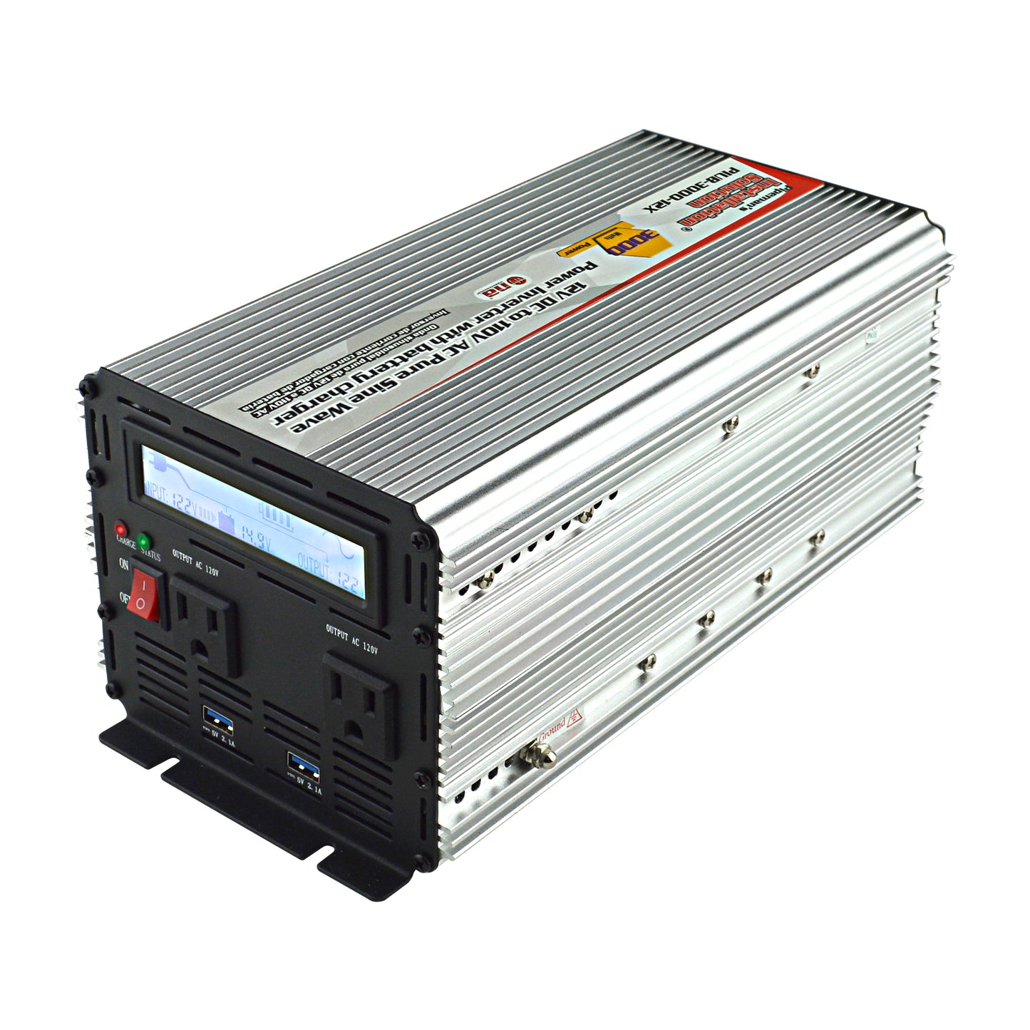 PIUB-2000-12X - 12V DC to 110V AC Pure Sine Wave Power Inverter With Battery Charger